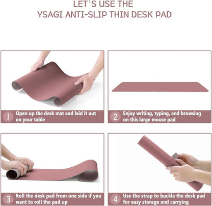 Non-Slip Leather Desk Pad L Size, Waterproof Laptop Computer Desk Keyboard Mat, Table Protector Blotter Mat, Large Mouse Pad for Office/Work/Home/Decor(Dark Pink, 35.4" X 17")