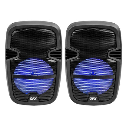 PBX-808TWS Dual 8-Inch Portable Bluetooth PA Speaker System with Stands, Wired Mics, Remotes, USB/FM/TWS/LED