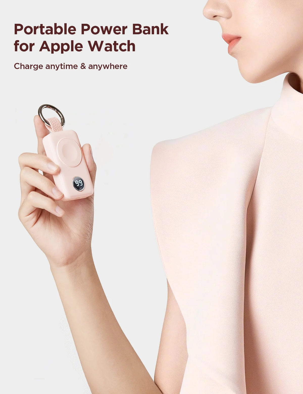 Portable Charger for Apple Watch, 2000Mah Magnetic Wireless Power Bank Fast Charger Keychain, Compatible for Iwatch Series 11/10/9/8/7/6/5/Se/4/3/2/Ultra, Pink