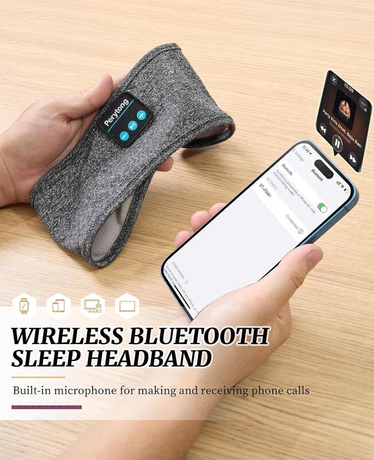 Sleep Headphones Wireless, Bluetooth Sports Headband Headphones with Ultra-Thin HD Stereo Speakers Perfect for Sleeping,Workout,Jogging,Yoga,Insomnia, Air Travel, Meditation (Grey)
