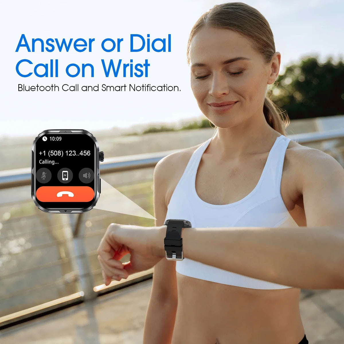 H5 Smart Watch with Bluetooth Call, IP68 Waterproof Fitness Tracker for Women and Men, Black
