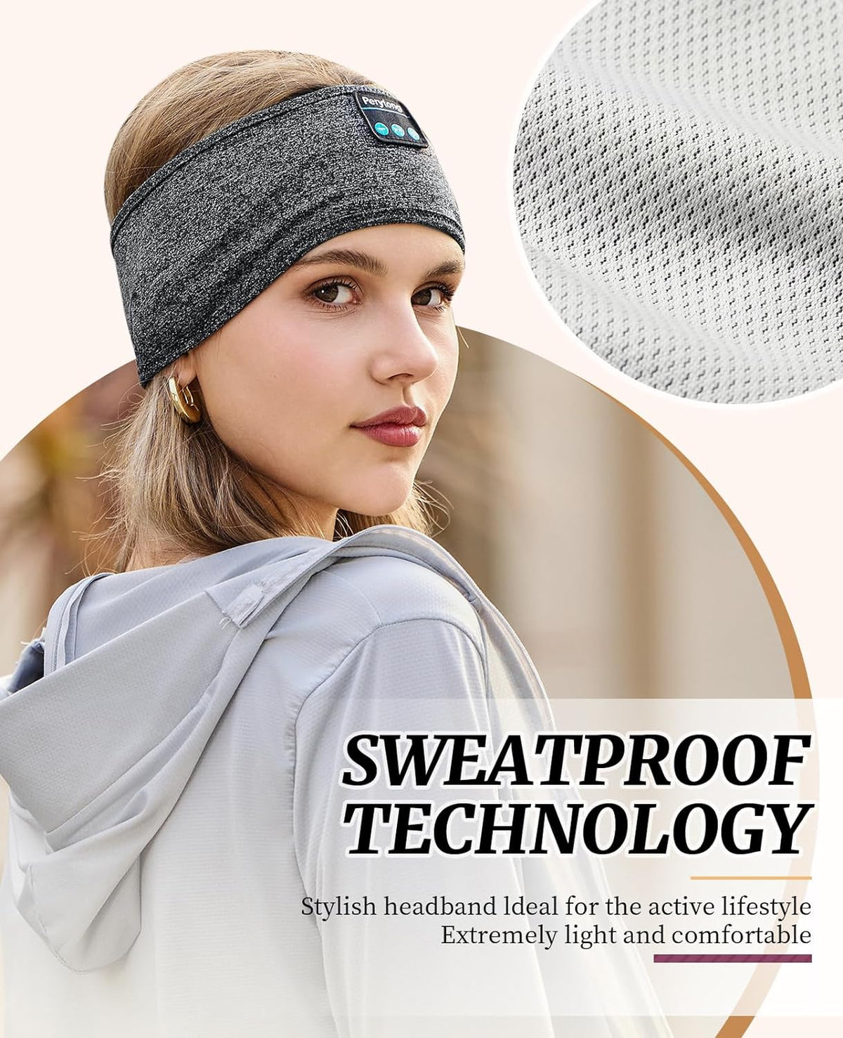 Sleep Headphones Wireless, Bluetooth Sports Headband Headphones with Ultra-Thin HD Stereo Speakers Perfect for Sleeping,Workout,Jogging,Yoga,Insomnia, Air Travel, Meditation (Grey)