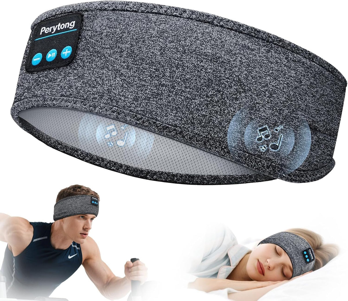 Sleep Headphones Wireless, Bluetooth Sports Headband Headphones with Ultra-Thin HD Stereo Speakers Perfect for Sleeping,Workout,Jogging,Yoga,Insomnia, Air Travel, Meditation (Grey)