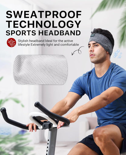 Sleep Headphones Wireless, Bluetooth Sports Headband Headphones with Ultra-Thin HD Stereo Speakers Perfect for Sleeping,Workout,Jogging,Yoga,Insomnia, Air Travel, Meditation (Grey)