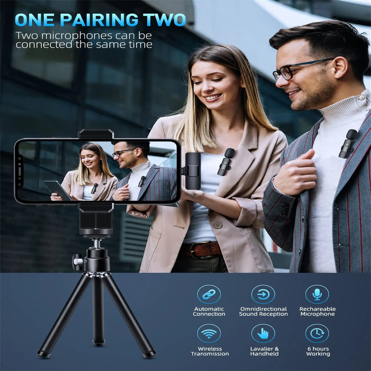 2-Pack Wireless Lavalier Clip-On Microphones