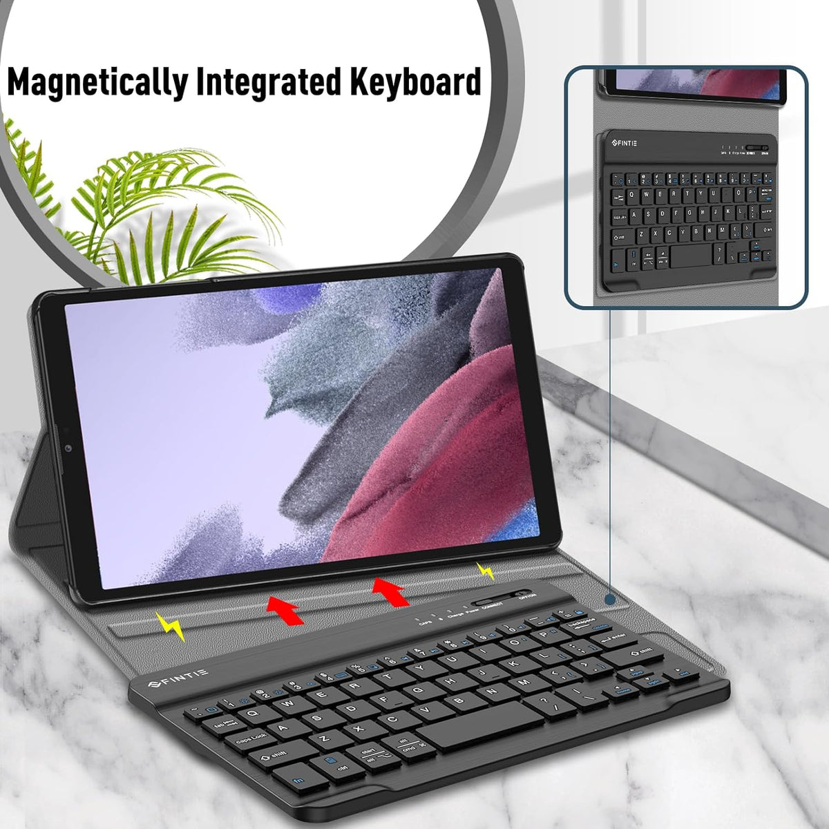 Keyboard Case for Samsung Galaxy Tab A7 Lite 8.7 Inch 2021 Model (SM-T220/T225/T227), Slim Lightweight Stand Cover with Magnetically Detachable Wireless Bluetooth Keyboard, Black