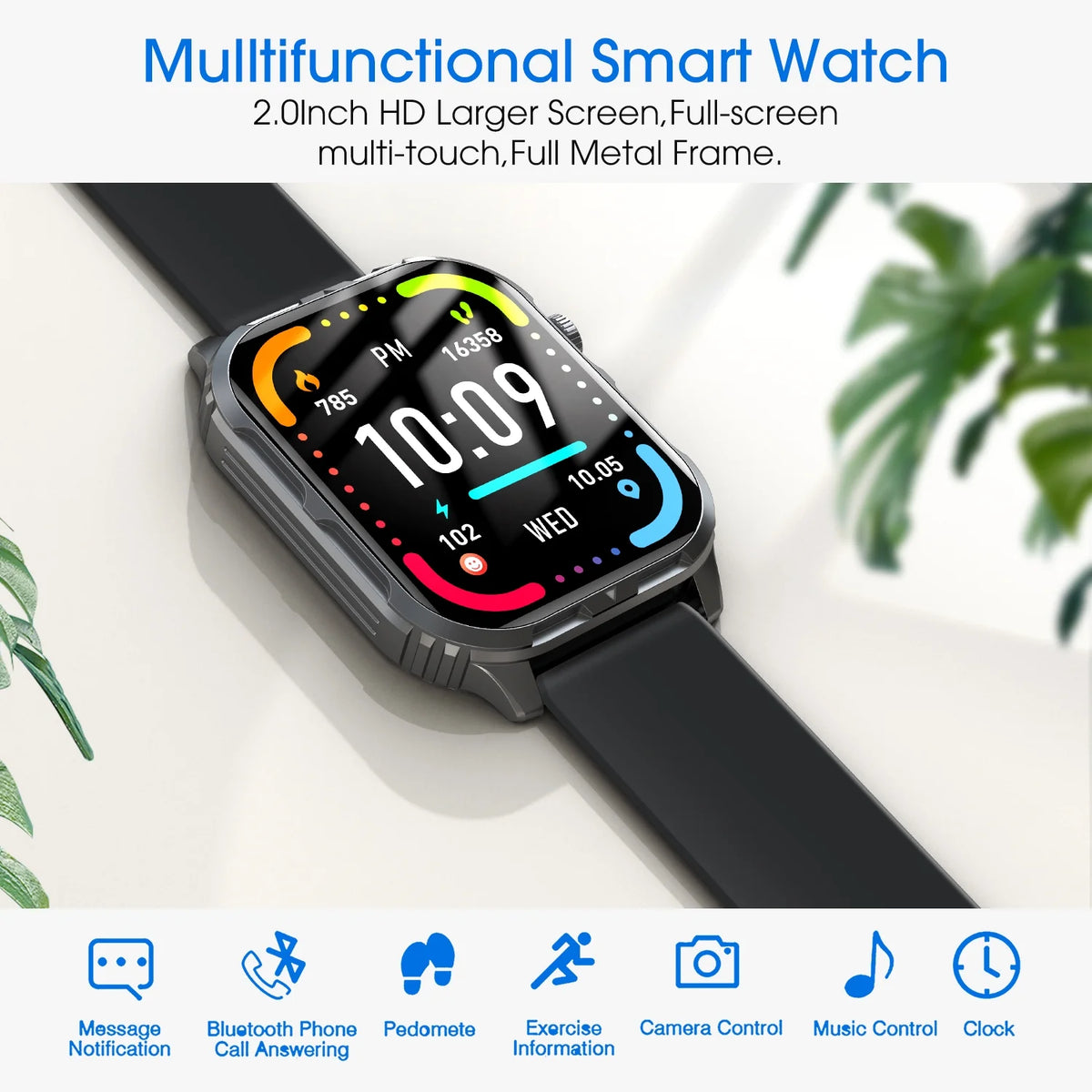 H5 Smart Watch with Bluetooth Call, IP68 Waterproof Fitness Tracker for Women and Men, Black