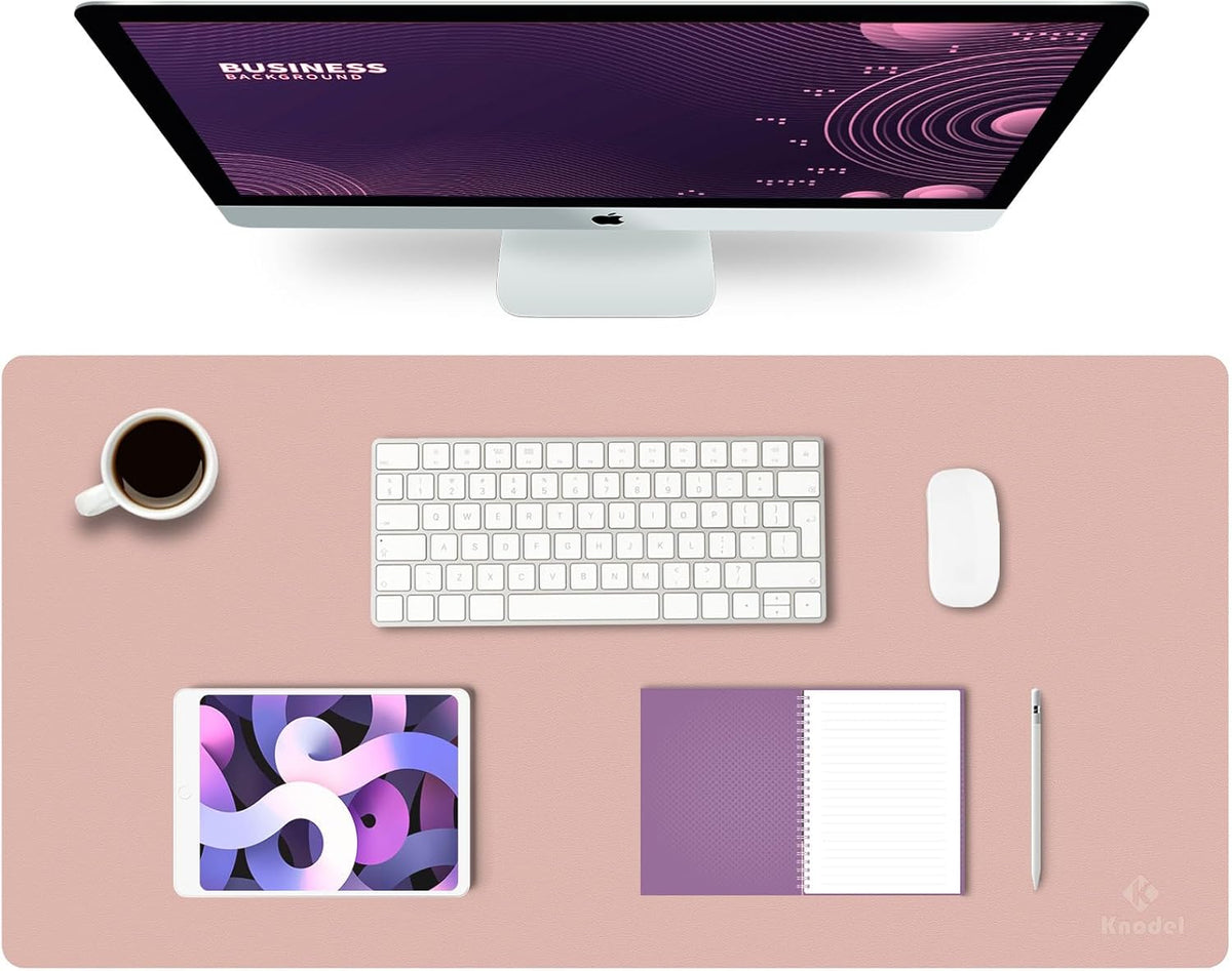 Large Office Leather Desk Mat, Mouse and Keyboard Pad, Computer and Laptop Mat, Desktop Protector and Cover, Writing Pad and Blotter (31.5"X15.7", Pink)