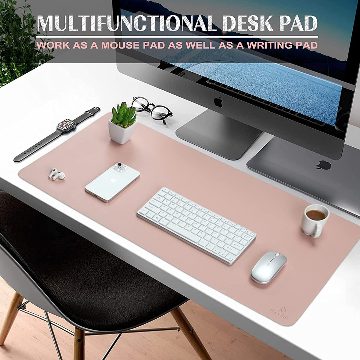 Large Office Leather Desk Mat, Mouse and Keyboard Pad, Computer and Laptop Mat, Desktop Protector and Cover, Writing Pad and Blotter (31.5"X15.7", Pink)