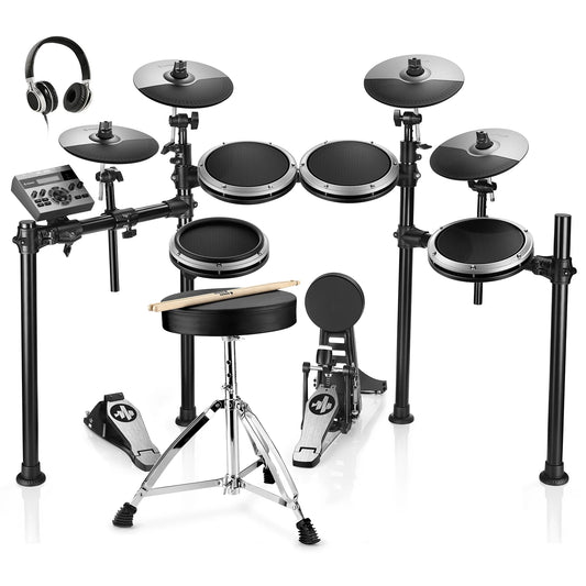 Adults Electronic Drum Set with Quiet Mesh Drum Pads, 31 Kits, 450+ Sounds, DED-200X, Gray