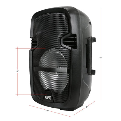 PBX-808TWS Dual 8-Inch Portable Bluetooth PA Speaker System with Stands, Wired Mics, Remotes, USB/FM/TWS/LED