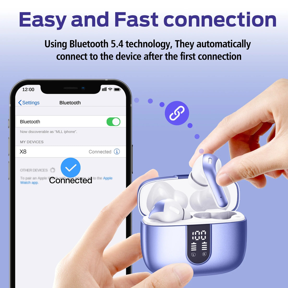 VEATOOL Bluetooth Headphones True Wireless Earbuds 65H Playback Power Display Earphones with Wireless Charging Case IPX7 Waterproof In-Ear Earbuds with Mic for TV Smart Phone Computer Laptop
