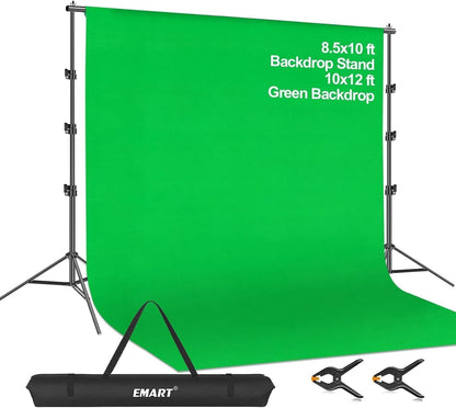 8.5 X 10Ft Green Screen Backdrop Kit with Tripod Stand, Photography Background Support System with 10 X12Ft 100% Cotton Muslin Chromakey Backdrop for Photo Studio, Video Shooting, Live Streaming